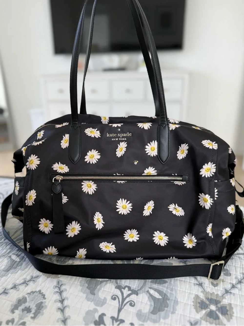 NEW Kate Spade Chelsea Weekender Daisy Print Nylon Tote Duffel Bag MSRP $355